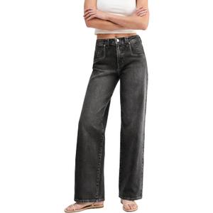 EMMIOL Womens Jeans Straight Leg,Mid-High Rise Baggy Denim Pants,Boyfriend Wide Leg,Loose Fit with Pocket,Runs Small; Size Up (Black, M)
