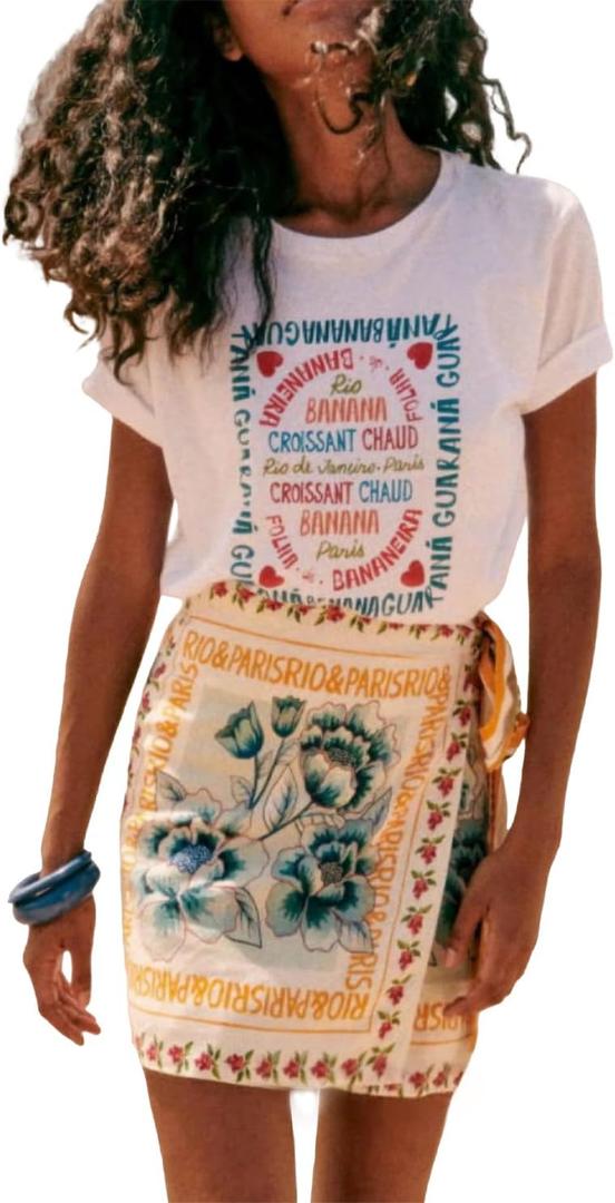 Womens Summer Floral Wrap Short Skirt Tie Side High Waist A Line Beach Vacation Boho Mini Skirt (Medium, Multicolor)