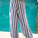 Women's Palazzo Pants Striped Wide Leg High Waist Casual Comfy Pants with Pockets (M)