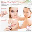 Ear and Nose Hair Trimmer Clipper - 2026 Professional Painless Eyebrow & Facial Hair Trimmer for Men Women, Battery-Operated Trimmer with IPX7 Waterproof, Dual Edge Blades for Easy Cleansing Rose Pink