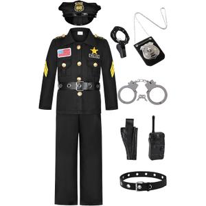 Police Officer Costume for Kids Boys Cop Costume Halloween Dress Up (10-12 Years)