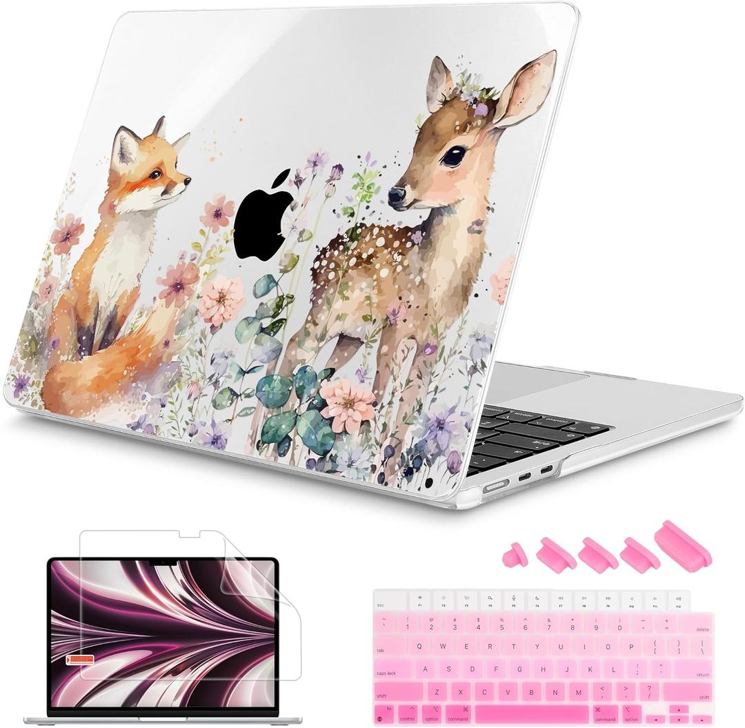 Mektron Designed for 2025/2024/2023 MacBook Air 15 INCH M4 A3241 /M3 A3114 /M2 A2941 Case, Printed Plastic Hard Shell Cover with 15.3" Liquid Retina Display Touch ID, Fox and Deer