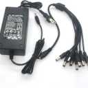 DC 12V 5A Power Supply Adapter + 8 Split Power Cable for CCTV Security Camera DVR/NVR/HVR(Analog,AHD,IP), RGB LED Strip Lights Plug 5.5mm x 2.1mm Compatible with 5.5mm x 2.5mm + DC Output Jack