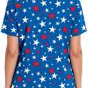 Roshop 4th of July Scrub Tops Women V-Neck Short Sleeve Holiday Themed Patriotic Scrubs L