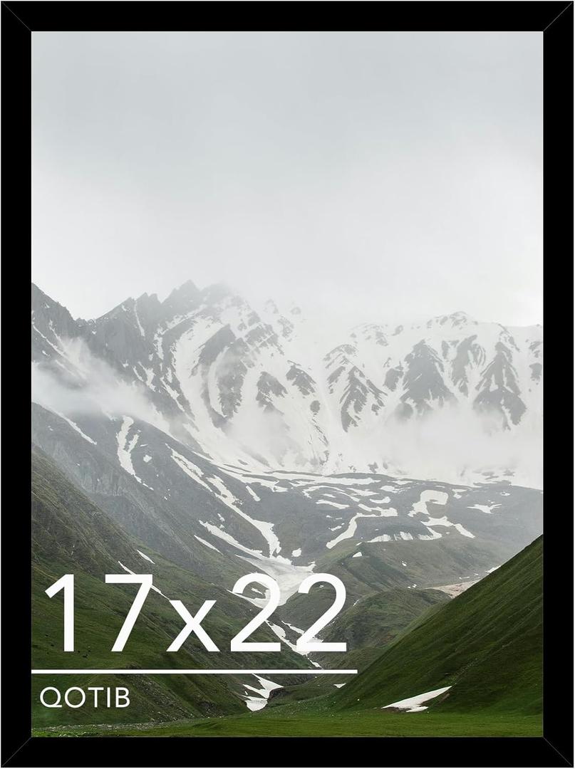 17x22 Picture Frame Black for Wall Mounting, Horizontal and Vertical Formats for Wall Hanging, Wood 17x22 Frame, Black, 1 Pack