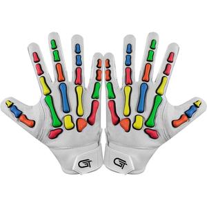 Glorious Traders Youth Football Gloves American Wide Receiver Injected Bones Football Gloves for Adult Men Women & Boys with Super Sticky Silicone Grip Palms (White Multi, Adult XL)