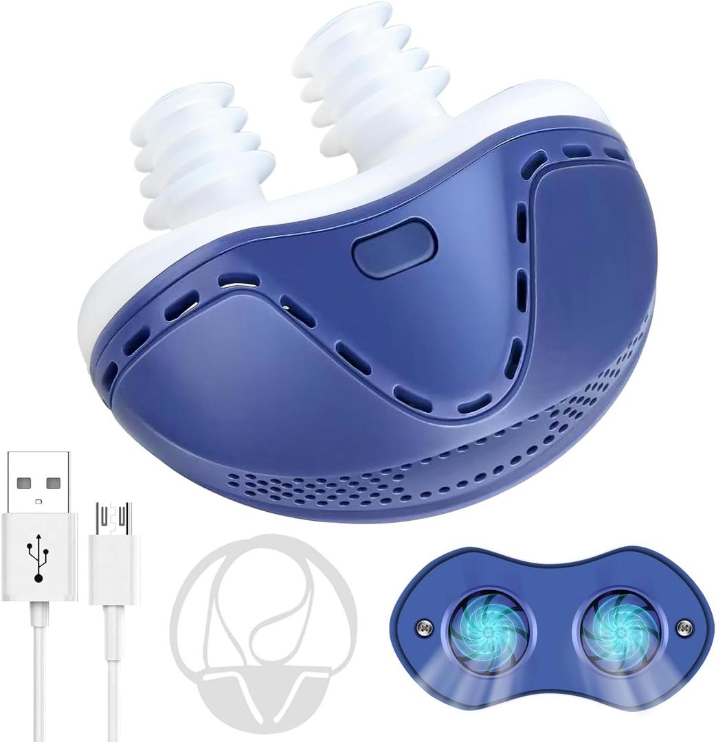 Anti Snoring Devices, Electric Anti Snoring Device, Effective Snoring Prevention, Sleep Apnea Devices for Men and Women, Adjustable Wind Speed, Suitable for All Nose Shapes, Blue-EQ2