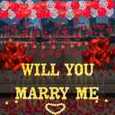 Will You Marry Me Light Up Letters Proposal Decorations, 14Pcs 6.3" Sign with 24Pcs Flameless Heart Candles 2000Pcs Red Artificial Rose Petals 45Pcs Latex Balloons 10Pcs Heart Balloon Valentine's Day