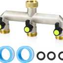 Brass Garden Hose Splitter - Water Hose Splitter 3 Way Heavy Duty, Outdoor Faucet Splitter with Shut Off Valves, Hose Bib Adapter and Spigot Connector 3/4", Includes 3 Rubber Washers & Sealing Tape