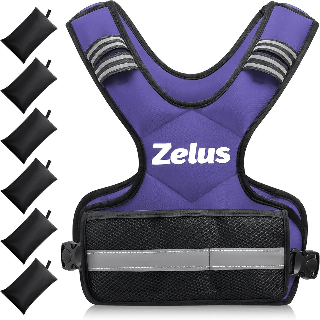 ZELUS Weighted Vest for Men and Women | 4-10lb/11-20lb/20-32lb Vest with 6 Ironsand Weights for Home Workouts | Adjustable Body Weight Vest Exercise Set for Cardio and Strength Training (Violet)