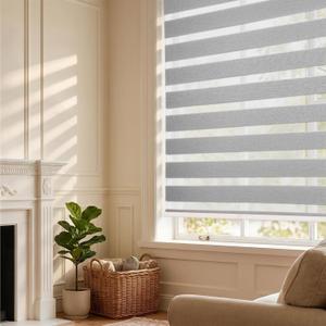 HESTIA Cordless Light Filtering Zebra Blinds, Grey, 57" W x 77" H