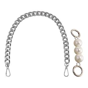 2 Pcs Chunky Purse Chain Handles and Pearl Handbag Chain Extender Hand Bag Replacement Chains Purse Strap Extender Chain Short Metal Handbag Handles Decorative Bag Extension Chain with Buckles Silver