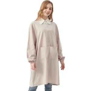 Nanxson Cotton Linen Apron Women Long Sleeve Apron Cooking Apron For Gardening, Painting, Baking, Housework CFL0001 (B-beige, one size)