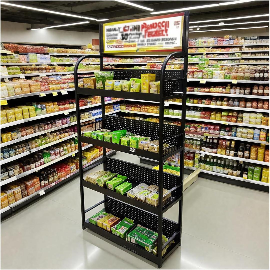 4-Tier Metal Shelving Unit, Supermarket Heavy Duty Garage Standing Shelf, Stores Storage Rack Retail Display Racks, for Home Kitchen and Warehouse, W 31.4" x H 67" (Black)