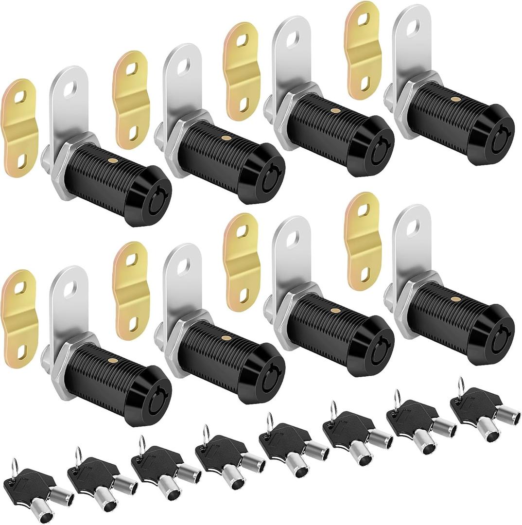 Cam Locks RV Storage Lock Keyed Alike, Black Finish Cabinet Lock with keys1-1/8 Cylinder RV Compartment, Camper, Trailer, Vending Machine Replacement Set with 16 Keys(8, Black 1-1/8 Inch)