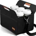 Fluxynara 6-Cup Felt Drink Carrier Bag with Handle & Shoulder Strap | Reusable Drink Carrier with Adjustable Shoulder Strap, Ideal for Car Travel, Delivery and Picnics, Black