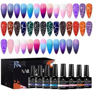Gel Polish Set Color Changing Gel Nail Polish 10 Colors + 10 Colors Crackle Gel Nail Polish Set Soak Off Uv Led Gel DIY Home Salon Nail Art Gift 20pcs*8ml