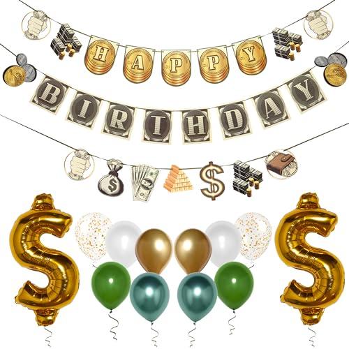 Pirese Money Happy Birthday Banner, Money Birthday Decorations, Money Party Decorations