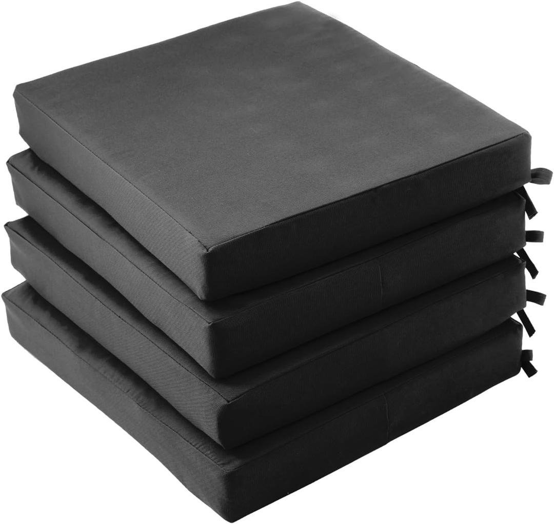 coolboss Outdoor Chair Cushions Set of 4, Outdoor Cushions for Patio Furniture, Water Resistant Chair Cushions for Outdoor Furniture Square Corner Patio Cushions with Non-Slip Ties, 18.5"x16"x3, Grey