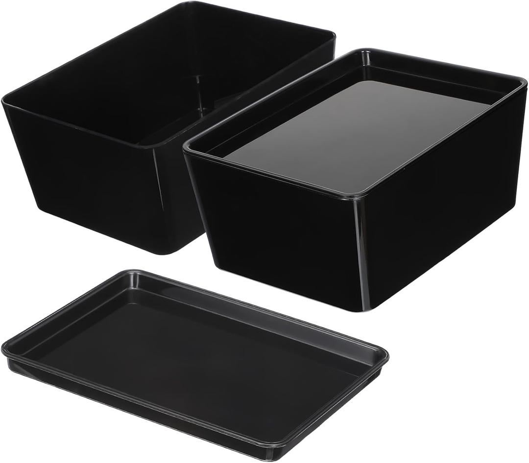 2 Pcs Storage Bins With Lids Multipurpose Stackable Plastic Containers for Home and Office Organization (5 x 7 inches, Black)