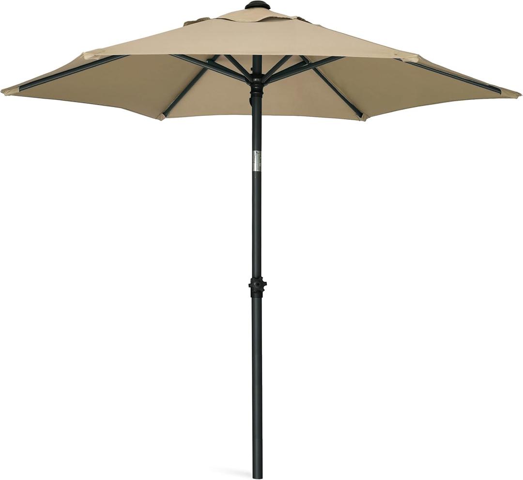 AMMSUN 5.8ft Patio Umbrella Outdoor Table Umbrellas with Push Button Tilt, UPF50+ Premium Steel Pole and Ribs for Deck, Lawn, Garden, Backyard & Pool (Tan)