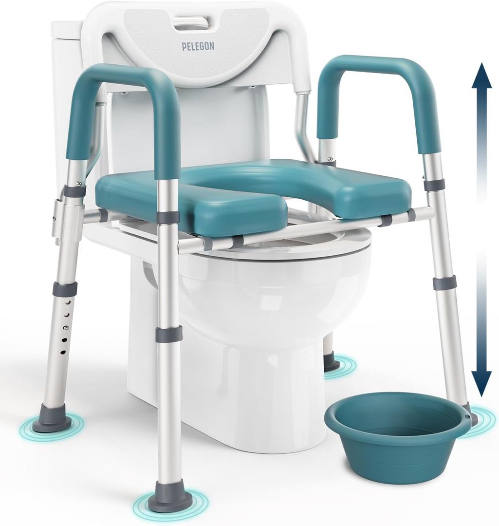 PELEGON Raised Toilet Seat with Handles (400lb) - Adjustable 3 in 1 Commode Chair for Toilet with Arms, Toilet Riser with Handles, Bedside Commode Chair, Handicap Toilet Seat for Elderly (Teal)
