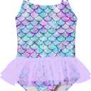 swimsobo Girls One Piece Tutu Swimsuit Colorful Mermaid Bathing Suit Cute Crossback Strap Swimwear for 2-8 Years Kids (4-5T, A Green Purple)
