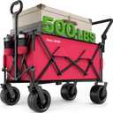 BEAU JARDIN Folding Push & Pull Beach Wagon 500 lbs Collapsible Foldable Wagons with Push Handle All Terrain Wheels Grocery Utility Camping Sports Garden Wagon Cart Red (Large)
