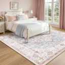 Square 6ft Washable Nursery Girls Low Pile Area Rug Pink Blue