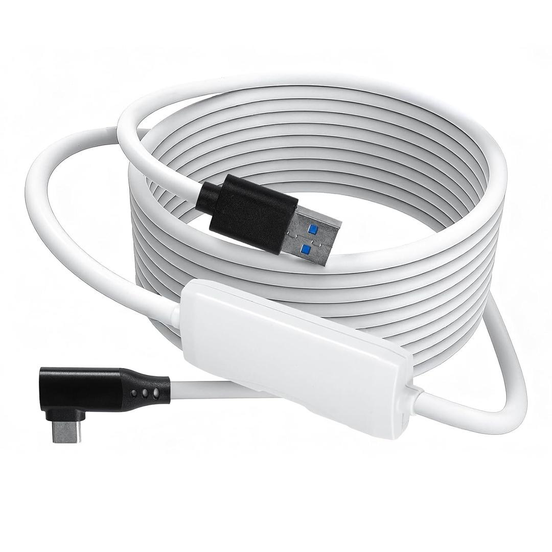 VR Link Cable with Fast Charging Port 16FT, USB 3.0 Type C to A High Speed Data Transfer Charger Cord for Meta Quest 3S/Quest 3/Oculus Quest 2/Pico 4 Accessories and PC/SteamVR (White)