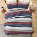 Litanika Quilt Queen Size Blue and Red, Stripe Patchwork Summer Bedspread Coverlet 3 Pieces, Soft Lightweight Polyester Quilted Bedding Set for All Season(1 Quilt, 2 Pillowcases)