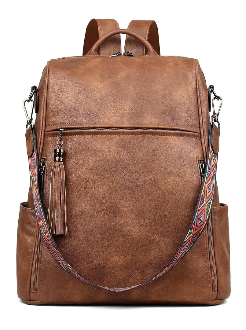 FADEON Leather Laptop Backpack for Women Designer 15.6 inch PU Laptop Bag, Ladies Travel Computer Work Backpack Brown