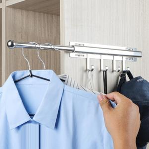 12 inch Valet Rod for Closets Pull Out Closet Valet Rod Slide Out With 4 Hooks Silver Pull Out Clothes Hanger