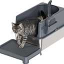 Booche High-Sided Stainless Steel Cat Litter Box,Stainless Steel Litter Box with Lid,Extra Large Cat Toilet,Easy-to-Clean Metal Litter Pan for Cats (20''L X 14''W X 12''H with Scoop&mat)