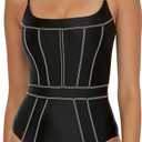 BECCA Color Sheen - Women's One Piece Swimsuit, Sexy Satin, Bathing Suits for Women, Black, Large