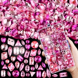 650 Pcs Acrylic Large Sew on Rhinestones Setting Crystal Gems Diamond Stone 2 Holes Flatback Rhinestones for Jewelry Clothes Shoes Bag Costume(Pink Colour System)