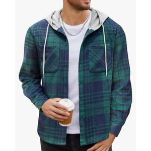 COOFANDY Men's Flannel Hoodie Plaid Shirt Long Sleeve Button Down Casual Shirt Jacket Lightweight Fall Shacket Size XXL