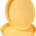 PATIKIL 9" Restaurant Serving Trays, 3 Pcs Round Non-Slip Food Service Tray Platter Reusable Plastic Fast Food Serving Tray for Bar Coffee Home Cafeteria Hotel, Yellow