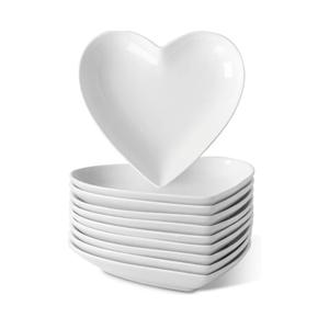 10 Pack Ceramic Appetizer & Dessert Plates, 7.5 Inch White Heart Shape Plates for Elegant Dessert Display, Lightweight Small Lunch Plate, Oven, Dishwasher & Microwave Safe