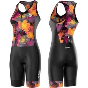 Triathlon Suits Women - One Piece Tri Suit Women - Pro Womens Triathlon Suit - Premium Trisuit, No Shelf Bra (X-Small, Black/Sunrise Blooms)