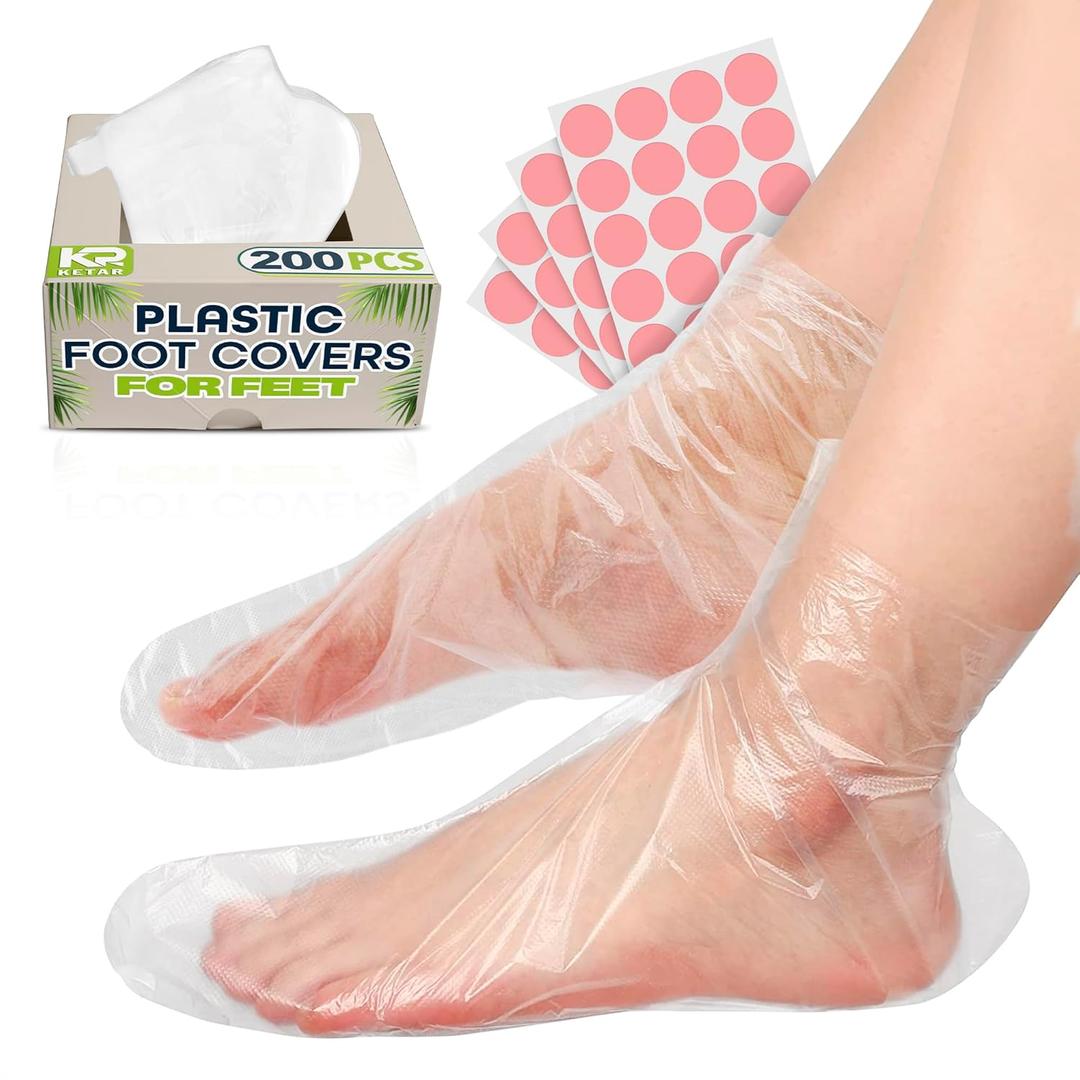 200 Pcs Plastic Foot Covers for Feet  Leak-Proof, Ribbed Anti-Slip Design with 200 Stickers for Secure Fit  Plastic Foot Bags for Moisturizing, Hydration, Home Use, Spa, Pedicure, Paraffin Wax Bags (11.8x6.7x1.1 Inch (Pack of 200))