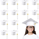 Berlune 36 Pcs Child Size 2026 Preschool Grad Caps Bulk Kindergarten Graduation Cap Grad Hats with Metal 2026 Tassel for Preschool (White)