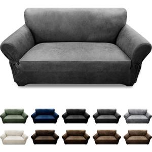 Loveseat Sofa Slipcover Leather Look Couch Covers for 2 Seater Couch Sofa 1-Piece Sofa Cover Stretch Furniture Protector with Elastic Bottom & Pockets(Loveseat, Grey)