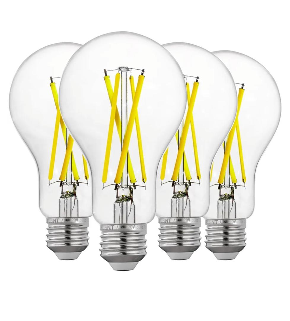 FLSNT 100W Equivalent Dimmable A21 LED Light Bulbs, Efficient 12W, 1600Lumens, 5000K Daylight, CRI90, E26 Medium Base, Clear Glass, 4 Pack
