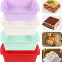 6 inch Square Cake Pans, Non-stick Silicone Baking Pan, Cake Molds for Brownies, Bread, Lasagna and Cake, 4 Pack for Oven, Microwave, Freezer and Dishwasher (Square-4 Colors)