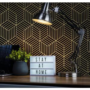 CiCiwind Geometric Wallpaper Peel and Stick Wallpaper Black and Gold Striped Hexagon Wallpaper Removable Self Adhesive Wall Paper Textured Contact Paper for Bedroom Bathroom Walls 15.7"x393"