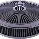Round 14"x3" Air Cleaner Filter Assembly Kit Compatible with GMC Chevy Ford Chryler Dodge V8 Black 5-1/8" Carb Neck w/Flow-Thru Lid High Flow Chrome 4330ABK