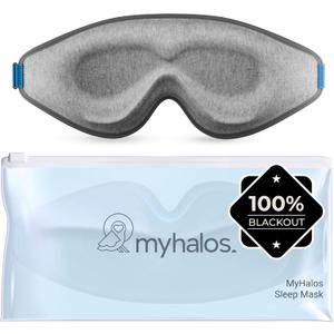 MyHalos Sleep Mask  3D Blackout Eye Mask for Women & Men, Side Sleepers, Zero Pressure Memory Foam Eyelash Friendly, Breathable,Award-Winning Sleep Aid for Travel (Grey, 1 Count (Pack of 1))