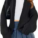 Haloumoning Girls Long Sleeve Cardigan Kids Casual Open Front Chunky Sweater Fall Outerwear 5-14Y (5-6 Years, Black)