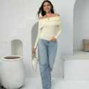 Women's Autumn Sweater, 2026 Casual Long Sleeve Off-The-Shoulder Strapless Knitted Sweater, Pullover Sweater (Beige, L)